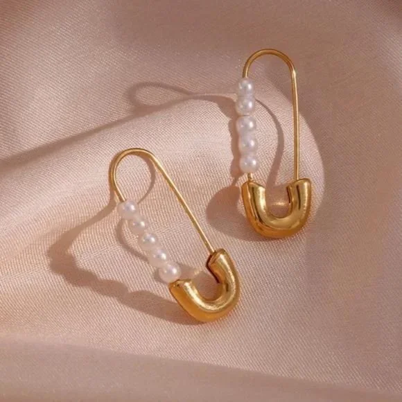 NEW PEARL HOOP 18K GOLD EARNINGS, NICE EARRINGS, CUTE EARRINGS - Picture 4 of 6